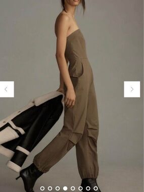 Strapless Utility Jumpsuit in Olive by Anthropologie